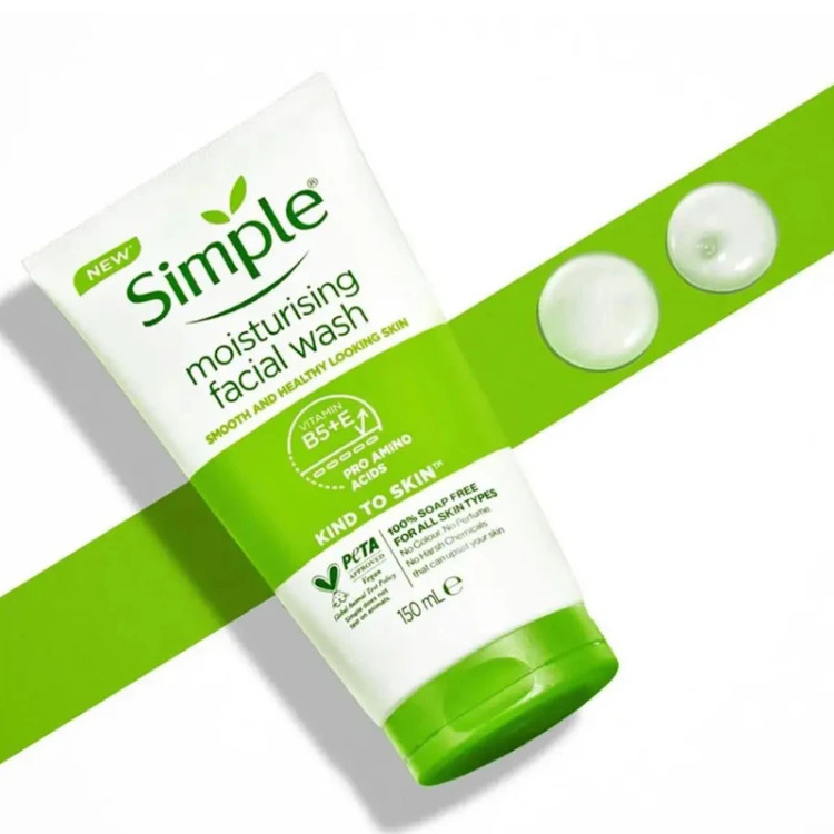 ژل شستوشوی صورت سیمپل مدل moisturising حجم 150 میلیلیتر مناسب پوست خشک و حساس