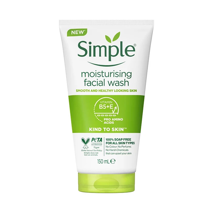 ژل شستوشوی صورت سیمپل مدل moisturising حجم 150 میلیلیتر مناسب پوست خشک و حساس