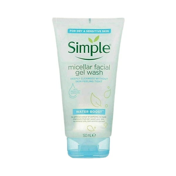 ژل شست‌وشوی صورت سیمپل سری MICELLAR مدل WATER BOOST حجم 150 میلی‌لیتر مناسب پوست خشک و دهیدراته